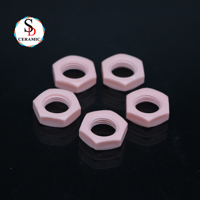 Customized Pink Color 95% Alumina External Hexagonal Round Nut